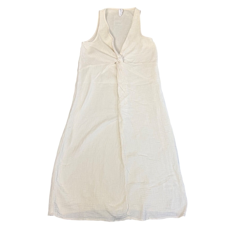 Amadi Gauze Breezy Beach Coverup Dress Sz XS Sleeveless V-Neck Midi Summer Cream